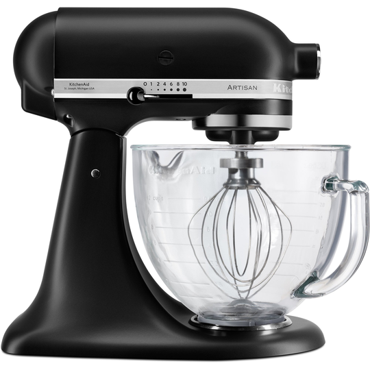 KitchenAid Artisan KSM156 -yleiskone, mattamusta, lasikulho