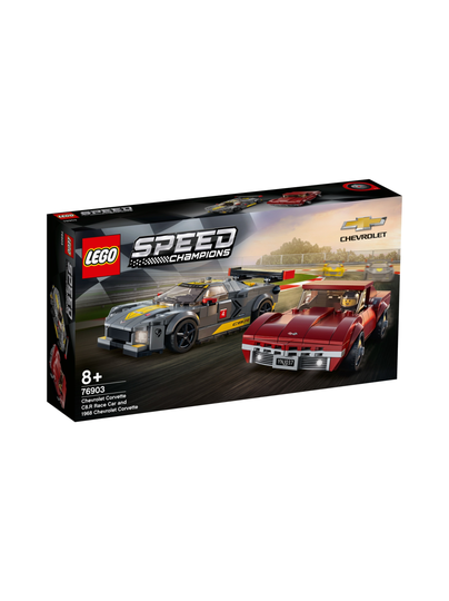 Lego speed champions chevrolet corvette c8.r -kilpa-auto ja 1968 chevrolet corvette 76903