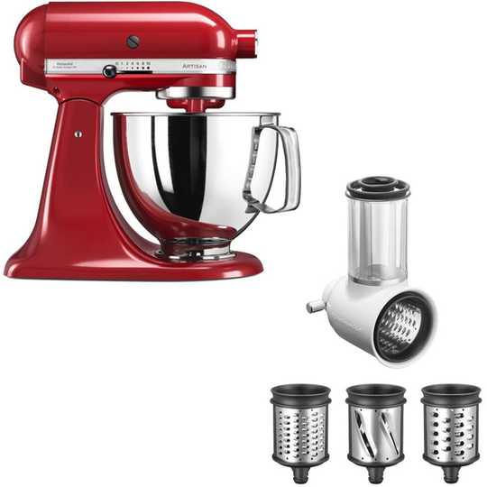 KitchenAid Artisan KSM125 -yleiskone + 5KSMVSA-raastinrauta, punainen