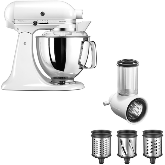 KitchenAid Artisan KSM175 -yleiskone + 5KSMVSA-raastinrauta, valkoinen