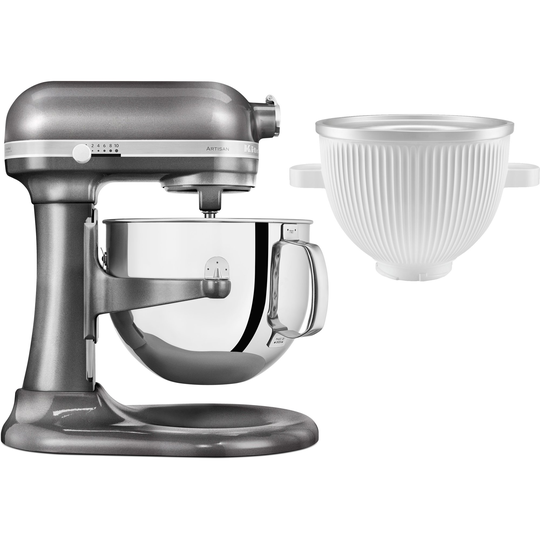 KitchenAid Artisan XL7580EBK Yleiskone + Jäätelökone, hopea