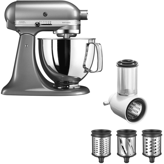 KitchenAid Artisan KSM125 -yleiskone + 5KSMVSA-raastinrauta, contour silver